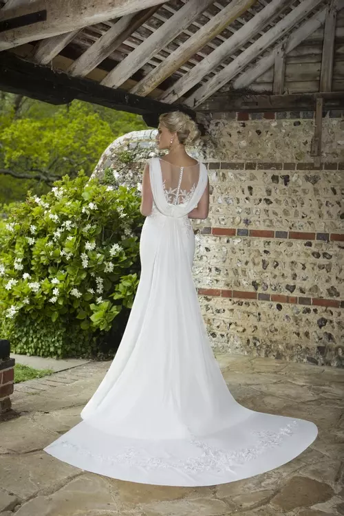 Allie W352 V Neck Lace Cowl Back Bridal Gown True Bride